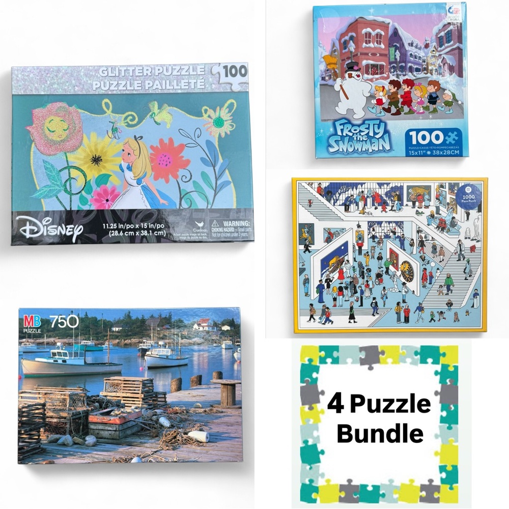 Bundle of 4 Puzzles 1000 pieces 750, and 100. games toys disney alice wonderland